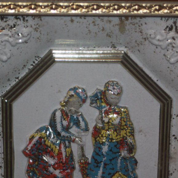 Victorian Women Wall Plaques Picture Metallic 3 Dimensional Metal Frame Vintage - Picture 2 of 4